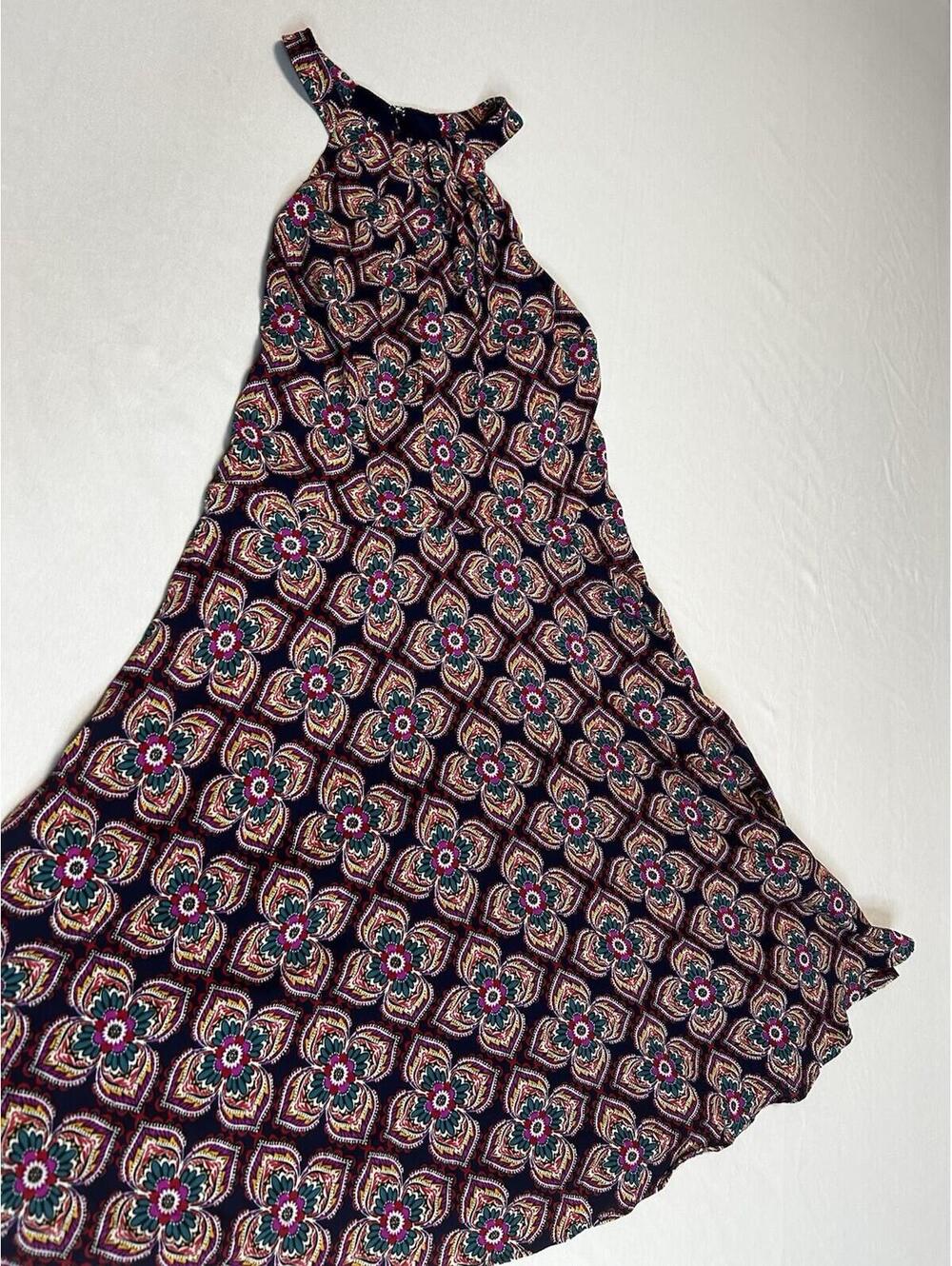 Express Halter Maxi Dress Size 4 Navy Medallion Floral Print Lined NWT - Picture 4 of 12
